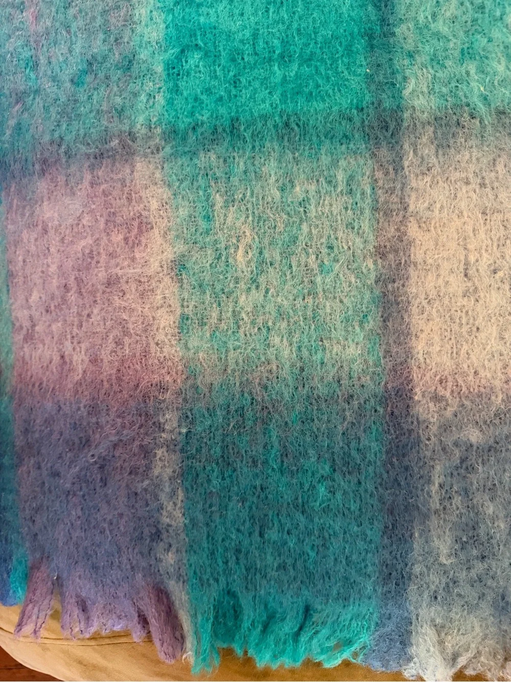 AVOCA (Ireland)Soft Plaid Mohair/wool Throw Blanket in Teal & Lavender